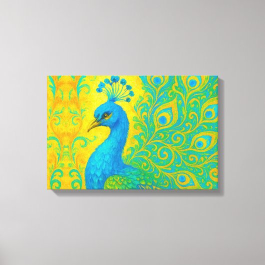 Elegante turquoise pauw vogel decoratief canvas afdruk (Voorkant)
