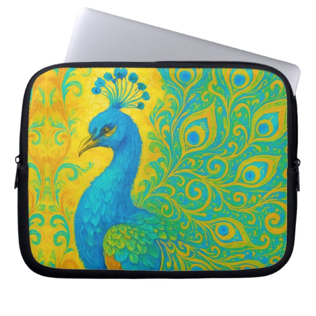 Elegante turquoise pauw vogel decoratief laptop sleeve (Voorkant)