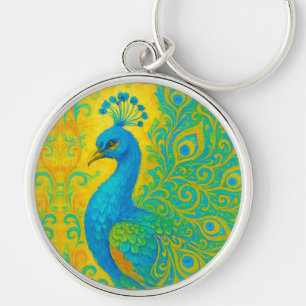 Elegante turquoise pauw vogel decoratief sleutelhanger