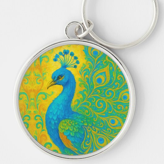 Elegante turquoise pauw vogel decoratief sleutelhanger (Voorkant)