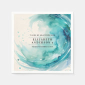 Elegante Turquoise Pensioen Golf Oceaan Waterverf Servet (Voorkant)