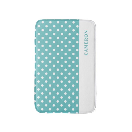 Elegante turquoise polka stippen gepersonaliseerd badmat (Voorkant Verticaal)