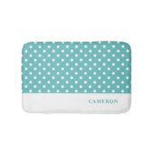 Elegante turquoise polka stippen gepersonaliseerd badmat (Voorkant)