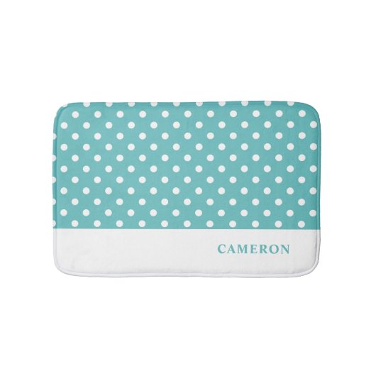 Elegante turquoise polka stippen gepersonaliseerd badmat (Voorkant)