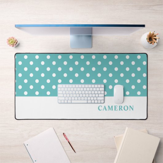 Elegante turquoise polka stippen gepersonaliseerd bureaumat (Kantoor 1)