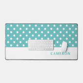 Elegante turquoise polka stippen gepersonaliseerd bureaumat (Keyboard & Muis)