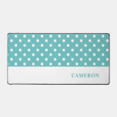 Elegante turquoise polka stippen gepersonaliseerd bureaumat (Voorkant)