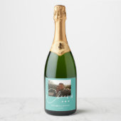 Elegante Turquoise Proost Trouw Sparkling Wijnetiket (Voorkant)