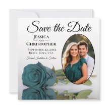 Elegante Turquoise Roos op Wit met Ovale Fotohuwel