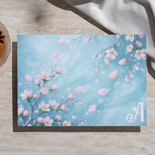 Elegante Turquoise Roze Kersenbloesem Initialen Inpakpapier Vel