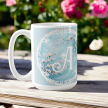 Elegante Turquoise Roze Kersenbloesem Initialen