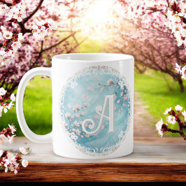 Elegante Turquoise Roze Kersenbloesem Initialen Koffiemok