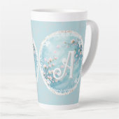 Elegante Turquoise Roze Kersenbloesem Initialen Latte Mok (Rechterhoek)
