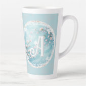 Elegante Turquoise Roze Kersenbloesem Initialen Latte Mok (Rechts)
