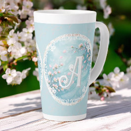 Elegante Turquoise Roze Kersenbloesem Initialen Latte Mok