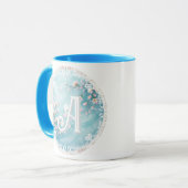 Elegante Turquoise Roze Kersenbloesem Initialen Mok (Voorkant links)