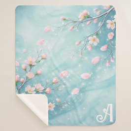 Elegante Turquoise Roze Kersenbloesem Initialen Sherpa Deken