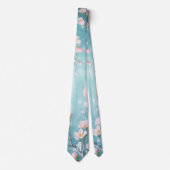 Elegante Turquoise Roze Kersenbloesem Initialen Stropdas (Voorkant)
