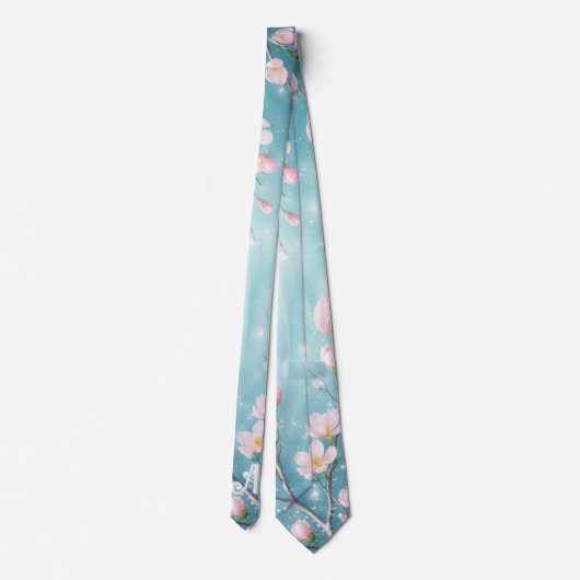 Elegante Turquoise Roze Kersenbloesem Initialen Stropdas (Achterkant)