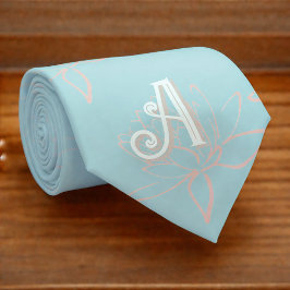 Elegante Turquoise Roze Kersenbloesem Initialen Stropdas