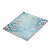Elegante Turquoise Roze Kersenbloesem Initialen Tegeltje (Zijkant)