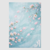 Elegante Turquoise Roze Kersenbloesem Initialen Tissuepapier (Voorkant)