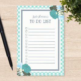 Elegante Turquoise Rozen Bloemen Gingham Takenlijs Post-it® Notes