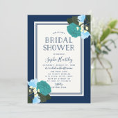 Elegante Turquoise Rozen Bruidsaai Invitatie Kaart (Staand voorkant)
