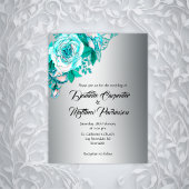 Elegante Turquoise Rozen, Silver Wedding Invitatio Briefkaart