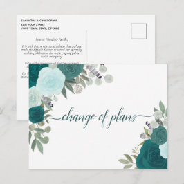Elegante Turquoise Rozen Verandering van Trouwplan Aankondigingskaart
