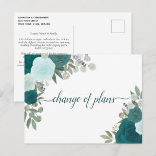 Elegante Turquoise Rozen Verandering van Trouwplan Aankondigingskaart