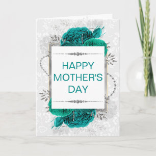 Elegante Turquoise Rozen & Zilveren Glitters Moede Kaart