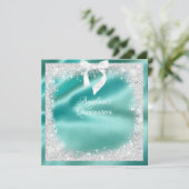 Elegante turquoise satijn, zilver glitters, Quince Kaart (Staand voorkant)