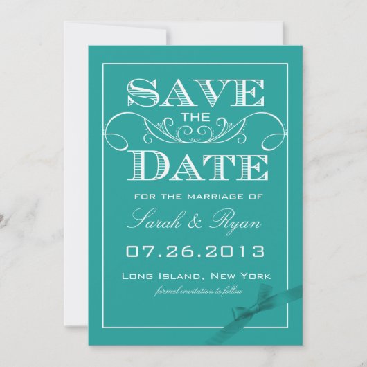 Elegante Turquoise Save the Date Aankondiging (Voorkant)