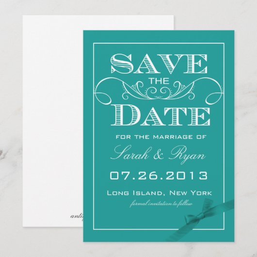 Elegante Turquoise Save the Date Aankondiging (Voorkant / Achterkant)