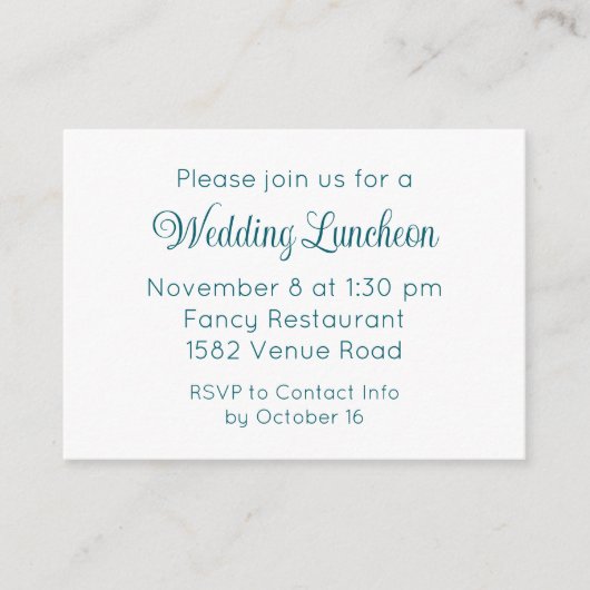 Elegante Turquoise Script Extra Huwelijksuitnodigi Informatiekaartje (Voorkant)