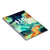 Elegante turquoise sinaasappel marmer kunst faux g notitieboek (Rechterzijde)