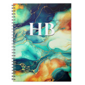 Elegante turquoise sinaasappel marmer kunst faux g notitieboek (Voorkant)
