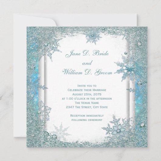 Elegante Turquoise Sneeuwvlok Bruiloft Kaart (Voorkant)