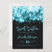 Elegante Turquoise Sparkle Lights Foto Sweet 16 Kaart (Voorkant)