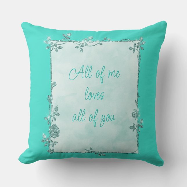 Elegante Turquoise Sparkle Lijst Valentijn Kussen (Voorkant)