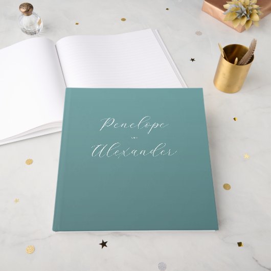 Elegante Turquoise Sterrenconfetti Gastenboek (Voorkant open)