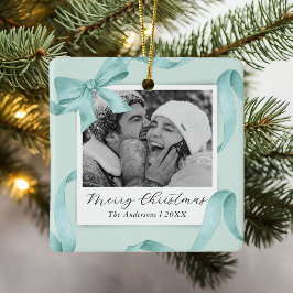 Elegante Turquoise Strik Foto Vakantie Keramisch Ornament