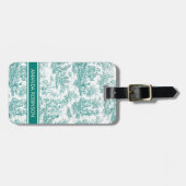 Elegante turquoise toile de jouy bagagelabel (Voorkant horizontaal)
