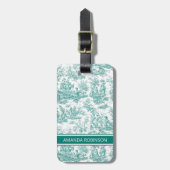 Elegante turquoise toile de jouy bagagelabel (Voorkant verticaal)