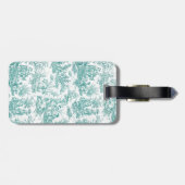 Elegante turquoise toile de jouy bagagelabel (Achterkant horizontaal)