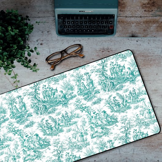Elegante  turquoise toile de jouy bureaumat