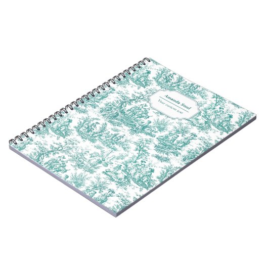 Elegante  turquoise toile de jouy klein notitieboek (Linkerzijde)