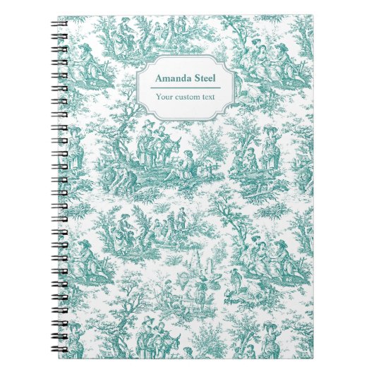 Elegante  turquoise toile de jouy klein notitieboek (Voorkant)