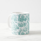 Elegante turquoise toile de jouy koffiemok (Voorkant links)